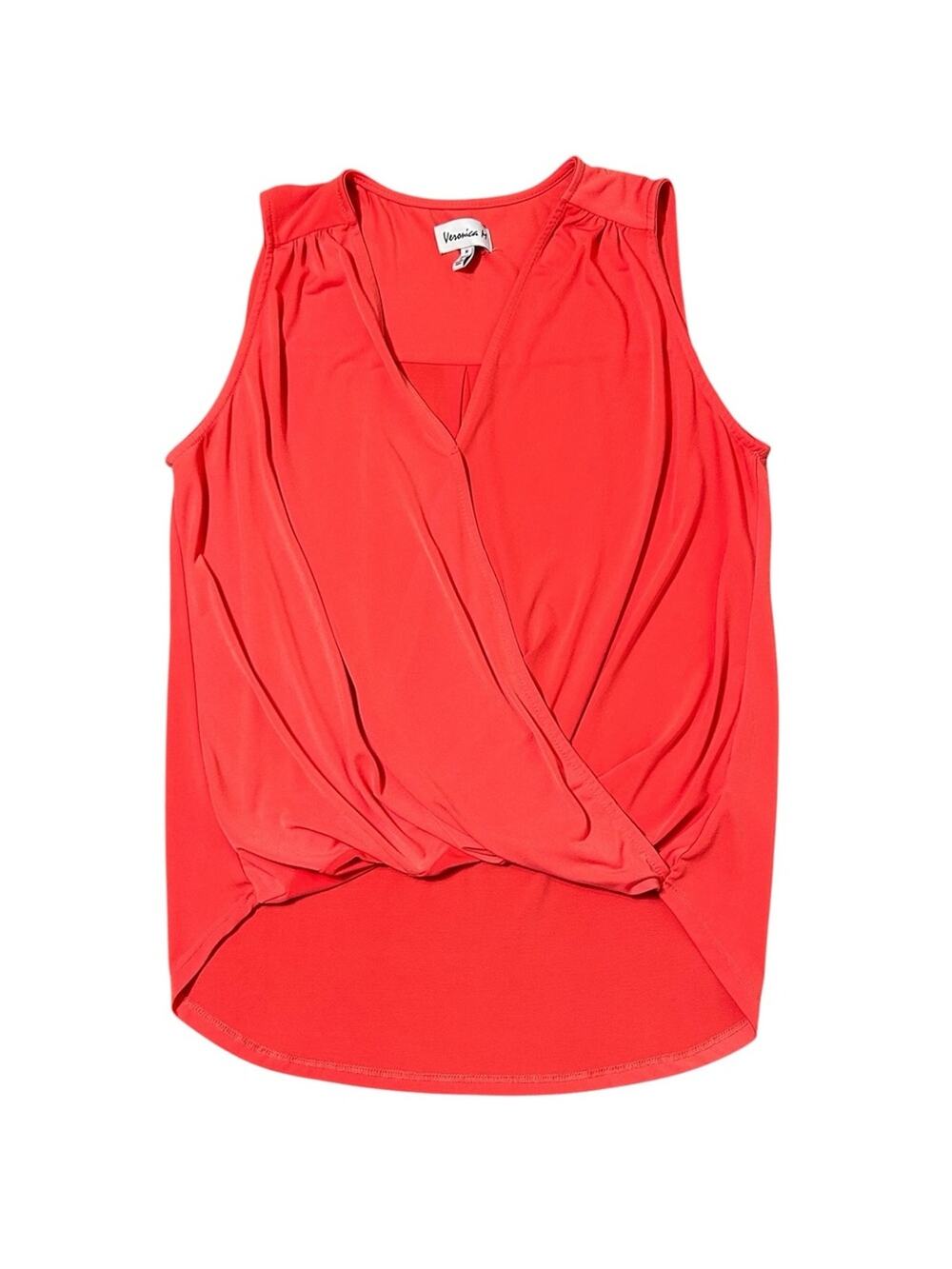 Veronica M Top Size M Coral Draped Stretch V-Neck Sleeveless High Low